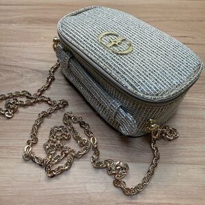 Dior Tan/Gold Woven Cosmetic Bag with Gold Chain